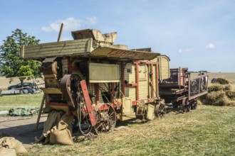 Old stationary thresher at old-fashioned harvest festival in Svenstorp, Ystad municipality, Skåne