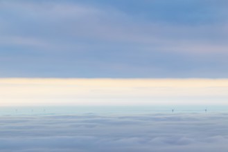 Inversion weather, fog, sunrise, autumn, view from Breitenstein of wind edges sticking out of the