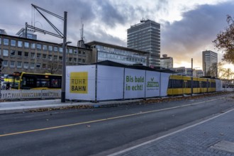 Construction site of the stop at the main train station, for the new city railway, visualization of