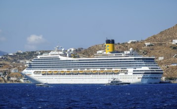 Mykonos, Cyclades, Greece - Cruise ship Costa Fortuna is in Mykonos port