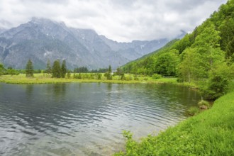 Landscape of Lake Almsee on a rainy day in spring, Salzkammergut, Austria
