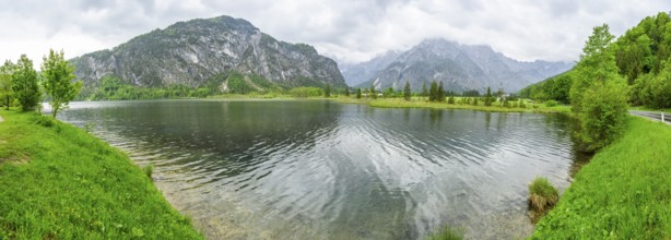 Landscape of Lake Almsee on a rainy day in spring, Salzkammergut, Austria