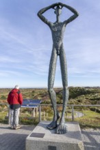 North Sea, Spiekeroog island, autumn, dune landscape, viewing dune, bronze sculpture 'De Utkieker