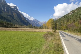 Road to Pyrenees mountains, Bielsa, Huesca province, Aragon, Spain - Ordesa y Monte Perdido,