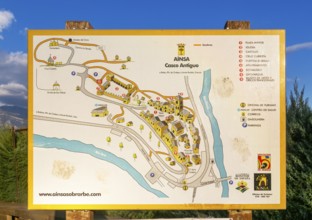 Map of historic buildings medieval village of Ainsa, Aínsa-Sobrarbe, Huesca province, Aragon, Spain