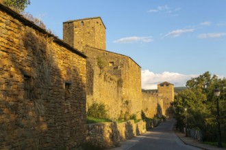 Defensive wall historic buildings medieval village of Ainsa, Aínsa-Sobrarbe, Huesca province,