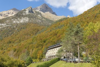 Bielsa Parador hotel, Pyrenees mountains peaks, Ordesa y Monte Perdido, National Park, Bielsa,