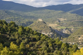 Castillo de Boltaña hilltop castle above village of Boltana, Huesca province, Aragon, Spain
