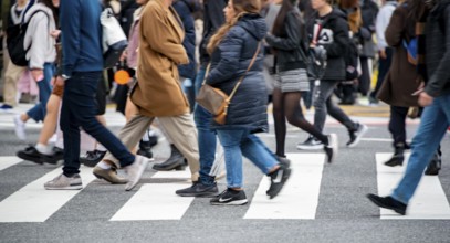 Pedestrian, crowd, lots of people crossing crosswalks, close-up, Shibuya Crossing, Shibuya,