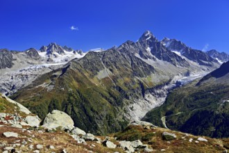 From left front Glacier du Tour back Aiguilles du Tour, right Aiguille du Chardonnet, in front