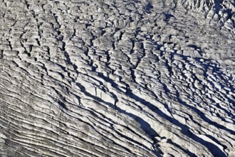 View from the Télécabine Panorama Railway of the glacial crevices of the Glacier du Géant,