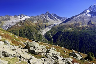 From left front Glacier du Tour back Aiguilles du Tour, right Aiguille du Chardonnet, in front