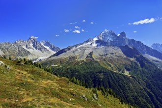 From left Aiguille du Chardonnet, in front foothills of the Argentière Glacier, on the right