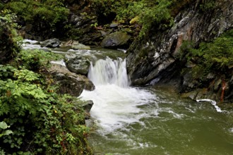 Small waterfall, Diosaz mountain river in the gorge, Gorges de la Diosaz, Les Houches,