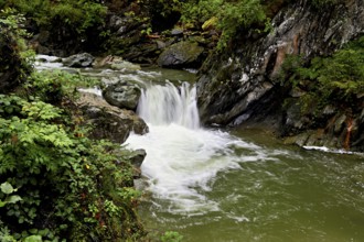 Small waterfall on the Diosaz mountain river in the gorge, Gorges de la Diosaz, Les Houches,