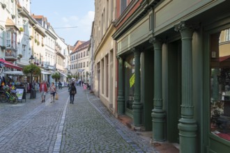 Town houses and shops on Herrenstraße in the old town of Naumburg (Saale), Saxony-Anhalt, Germany