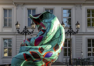 Yinka Shonibare, steel reinforcement with hand-painted fibreglass heart casting, artwork in front