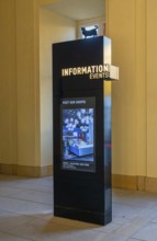 Black information columns with LED screen and notes, Humboldt Forum Berlin, Germany