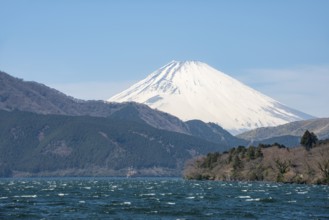 View of Lake Ashi with Mount Fuji volcano, Hakone, Japan