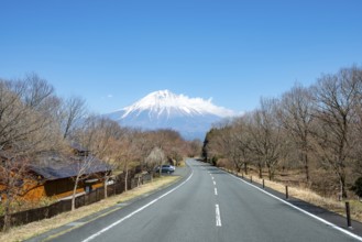 Road leads to Mount Fuji volcano, wanderlust, Yamanashi Prefecture, Japan
