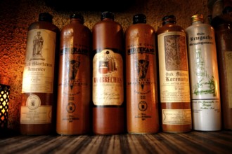 Set of liquor bottles with labels, Ghent, Belgium