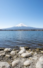 Lake Kawaguchi with volcano Mt. Fuji, Yamanashi Prefecture, Japan