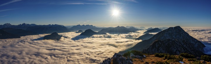 Panoramic picture, alpine panorama with Berchtesgaden Alps, Loferer Steinberge, Wilder Kaiser and