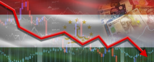 Tajikistan financial crisis on economic graph. Financial fall Tajikistani on economy market
