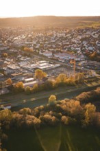 City and surrounding nature in soft autumn light, residential areas clearly visible, Grossbottwar,