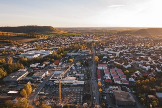 Expansive view of a city with buildings and roads at sunset, Grossbottwar, Germany