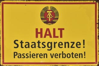 Old sign on the border of West Berlin and East Berlin, during the Cold War, Berlin, Germany