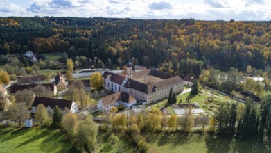 Aerial view of the Cistercian Abbey of Oberschönenfeld in the Augsburg Western Forest nature park