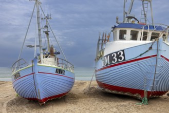 Fishing boats beached on Thorup Strand, Thorupstrand, fishing village on the Skagerrak in