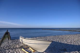 Fishing boat on the beach, Ahrenshoop, Darß, Mecklenburg-Western Pomerania, Germany