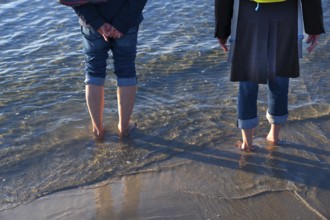 Walkers on Starnd, barefoot in the Baltic Sea, Ahrenshoop, Darß, Mecklenburg-Western Pomerania,