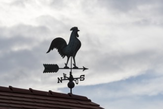 Weather vane on a roof with clouds in the sky, rustic ambiance, Baden-Württemberg, Germany