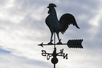 Silhouette of a weather cock against a cloudy sky, cool atmosphere, Baden-Württemberg, Germany