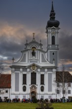 The Marienmünster in the evening light, Dießen am Lake Ammer, Upper Bavaria, Bavaria, Germany