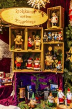 Sales stand with wooden art from the Ore Mountains, Christkindlmarkt, Marienplatz, Munich, Upper