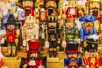 Sales stand with nutcracker figures, Christkindlmarkt, Marienplatz, Munich, Upper Bavaria, Bavaria,