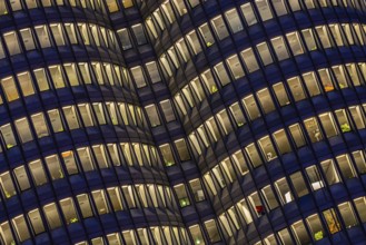 Illuminated offices at BMW headquarters, BMW four-cylinder, Petuelring, Munich, Upper Bavaria,