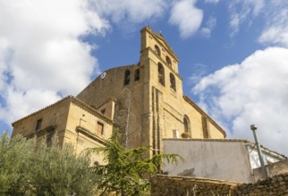 Romanesque architecture Iglesia del Salvador church, medieval village of Luesia, Cinco Villas,