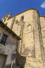 Romanesque architecture Iglesia del Salvador church, medieval village of Luesia, Cinco Villas,