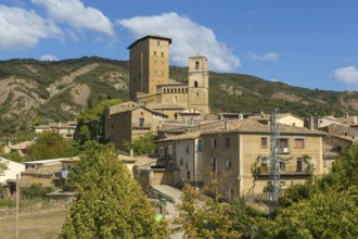 Historic castle and church medieval village of Biel, Cinco Villas, Zaragoza province, Aragon, Spain