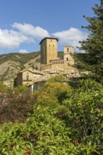 Historic castle and church medieval village of Biel, Cinco Villas, Zaragoza province, Aragon, Spain