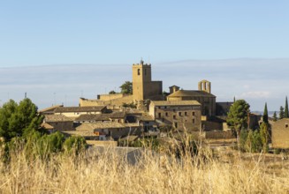 Historic castle and church medieval village of Layana, Cinco Villas, Zaragoza province, Aragon,