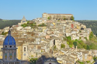 Elevated view of the church of Santa Maria dell'Itria and Ragusa Ibla in the distance, Ragusa Ibla,
