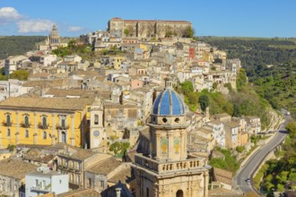 Elevated view of the church of Santa Maria dell'Itria and Ragusa Ibla in the distance, Ragusa Ibla,
