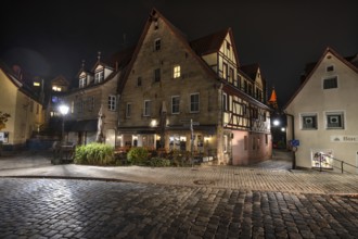 Nocturnal view of historic residential and commercial buildings, Lauf an der Pegnitz, Middle