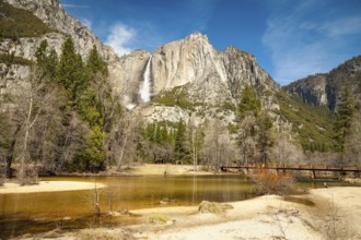 Upper falls and merced river at yosemite on a spring day